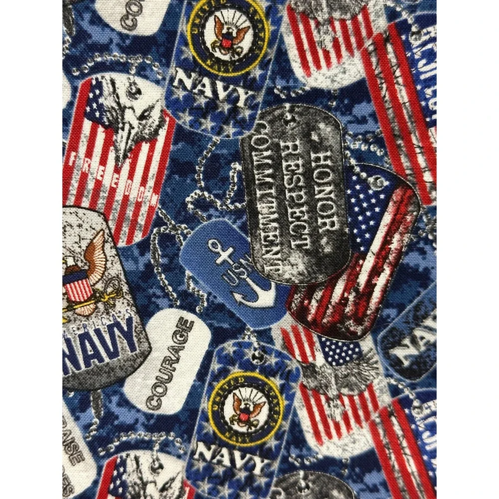 US Navy Fabric Sykel Enterprises Dog Tags Flags Blue Camo Cotton Pattern 1254